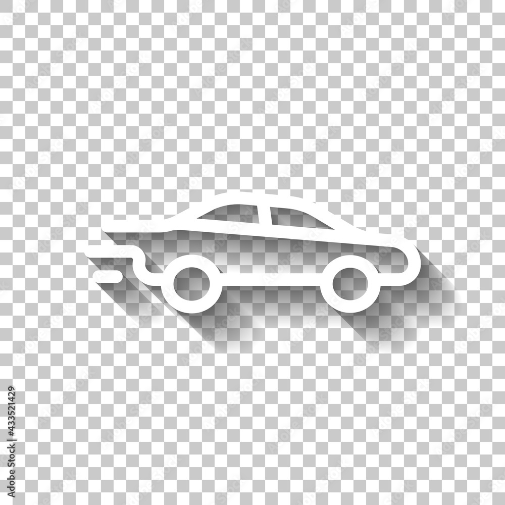 Poster car silhouette, simple icon. white linear icon with editable stroke and shadow on transparent backgr