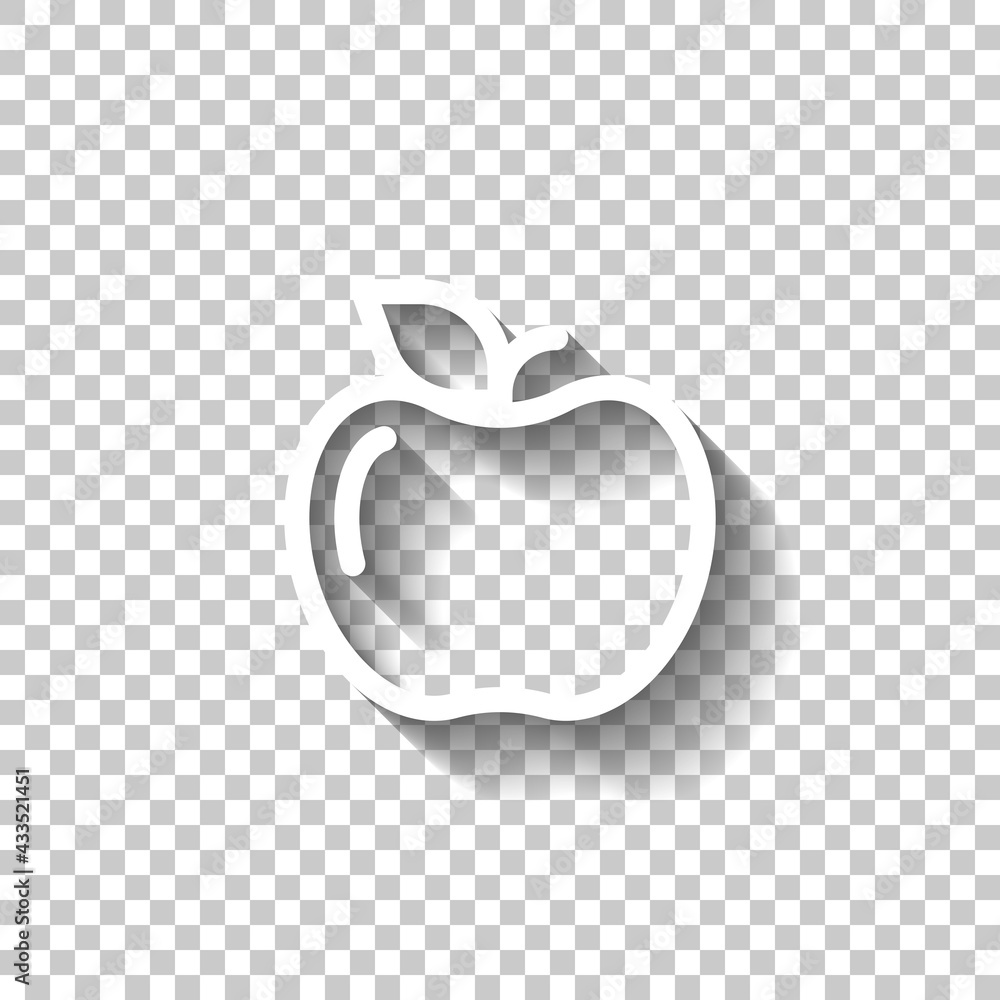 Poster apple with leaf, fresh fruit, simple icon. white linear icon with editable stroke and shadow on tran