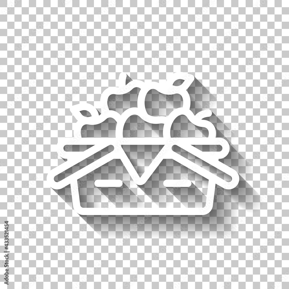 Poster box with fruits, simple icon. white linear icon with editable stroke and shadow on transparent backg