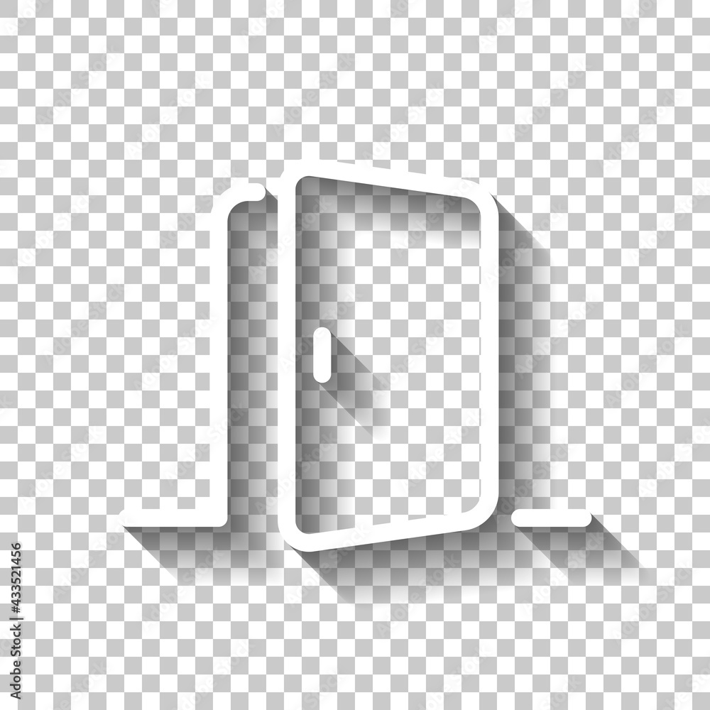 Poster simple door icon, entrance or exit. white linear icon with editable stroke and shadow on transparent