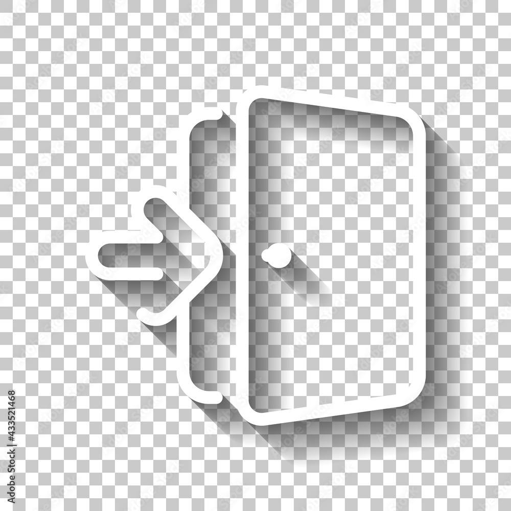 Poster simple door icon, entrance or exit. white linear icon with editable stroke and shadow on transparent