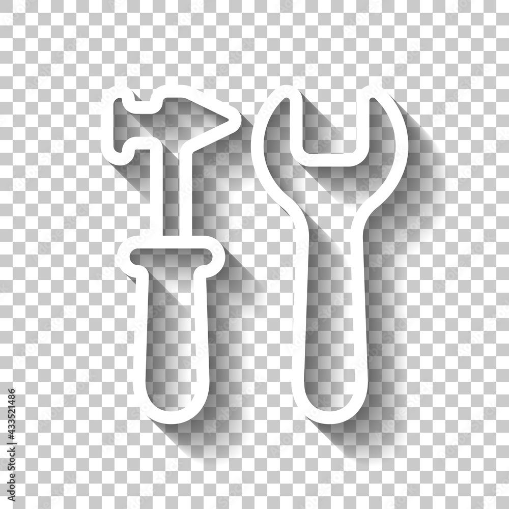 Poster service tools, wrench and screwdriver, repair instruments, simple icon. white linear icon with edita