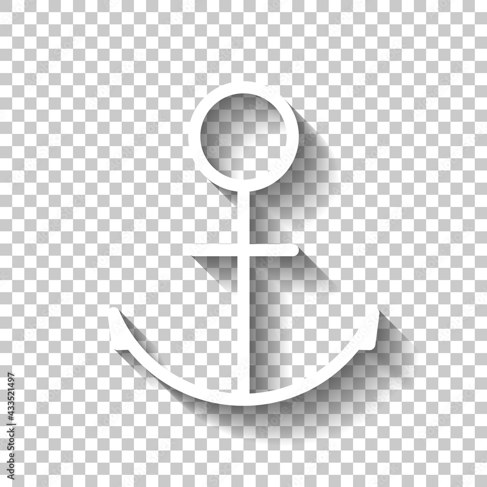 Poster anchor of the boat, simple icon. white linear icon with editable stroke and shadow on transparent ba