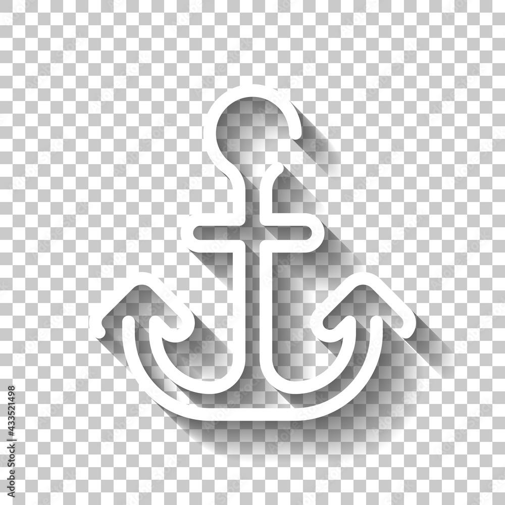 Poster anchor of the boat, simple icon. white linear icon with editable stroke and shadow on transparent ba