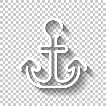 Anchor of the boat, simple icon. White linear icon with editable stroke and shadow on transparent background