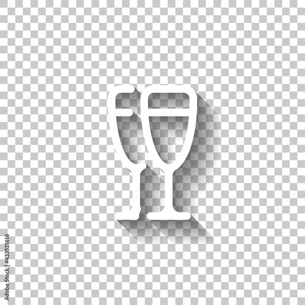 Poster glasses of champagne or wine, simple icon. white linear icon with editable stroke and shadow on tran