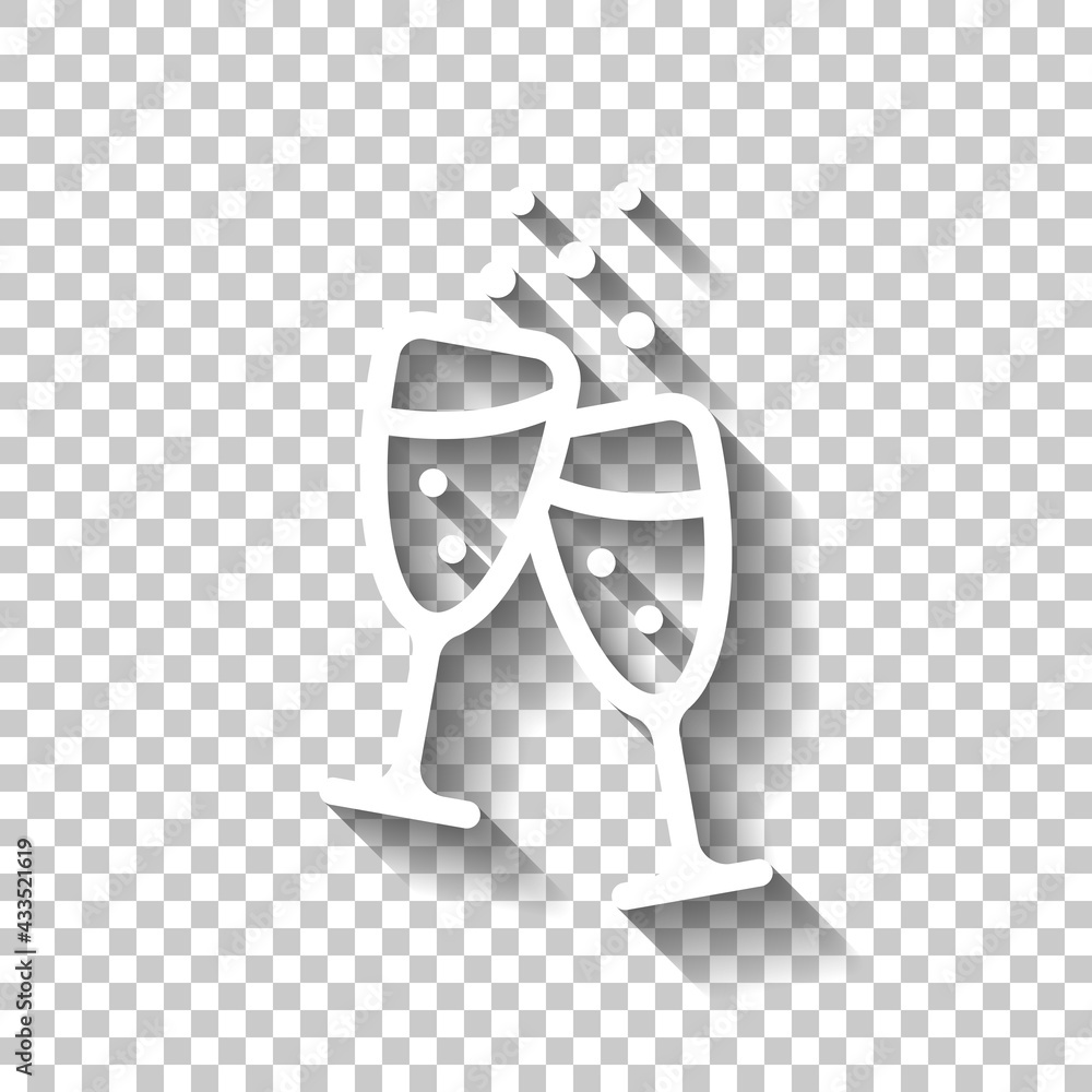 Poster glasses of champagne or wine, simple icon. white linear icon with editable stroke and shadow on tran