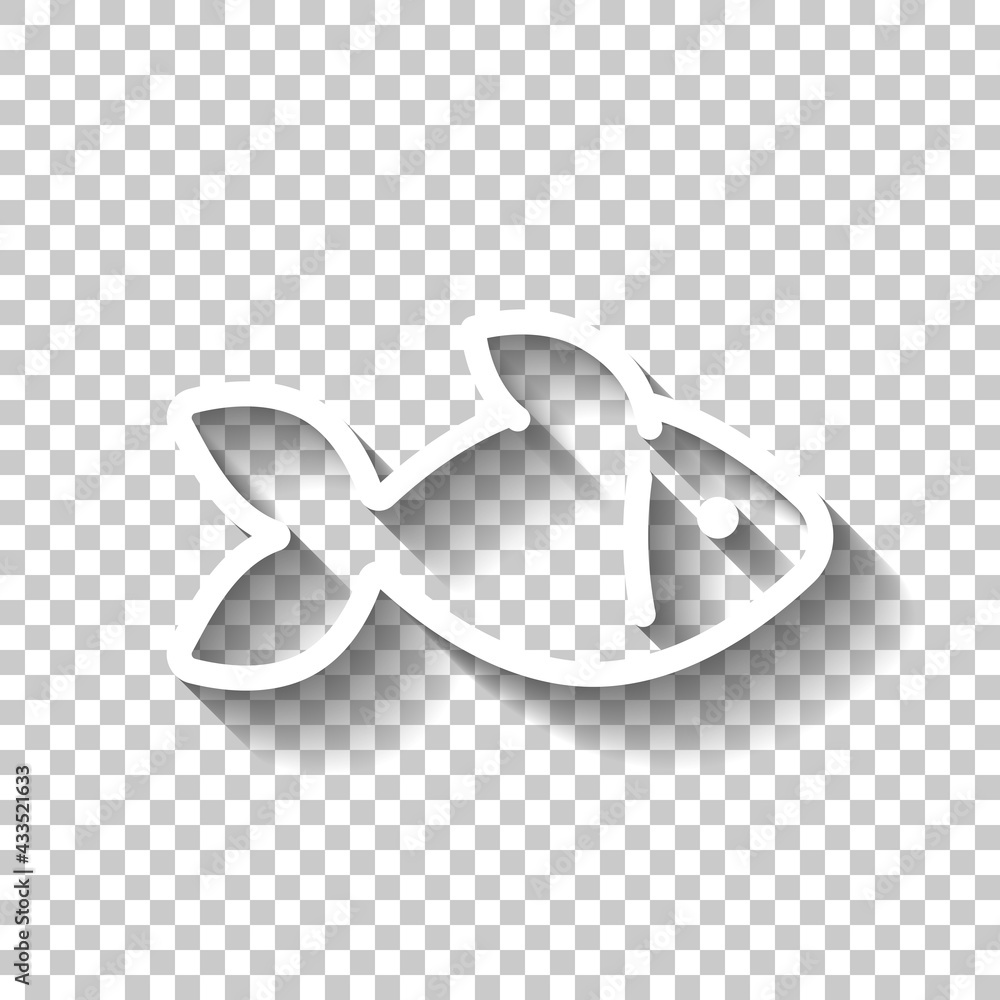 Poster fish, simple icon. white linear icon with editable stroke and shadow on transparent background