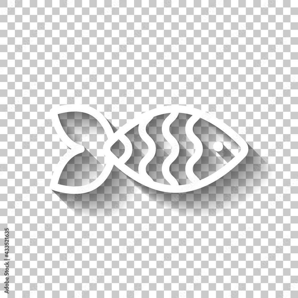 Poster fish, simple icon. white linear icon with editable stroke and shadow on transparent background