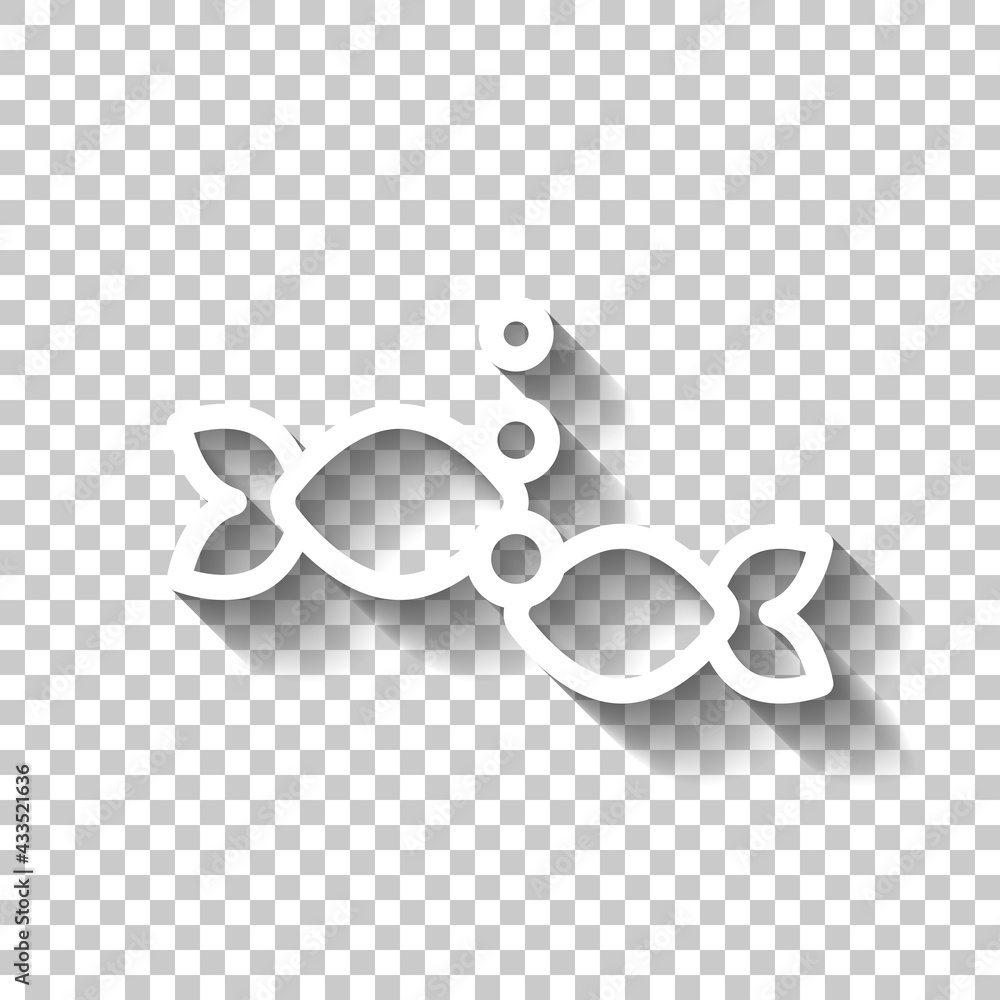 Poster fish, simple icon. white linear icon with editable stroke and shadow on transparent background