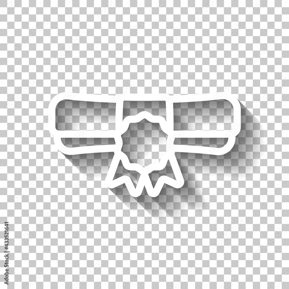 Poster diploma scroll, graduation certificate, simple icon. white linear icon with editable stroke and shad