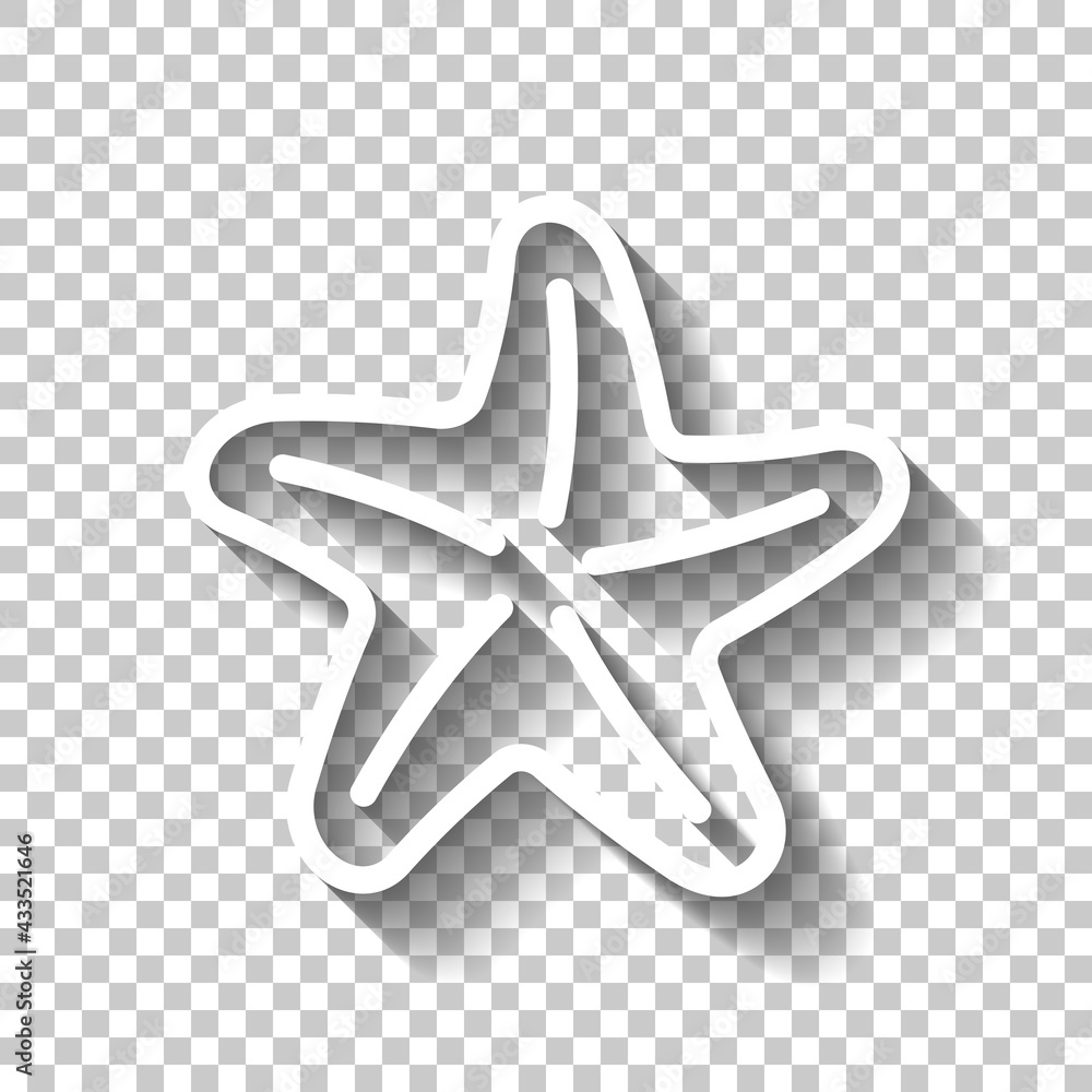 Poster star fish, simple icon. white linear icon with editable stroke and shadow on transparent background