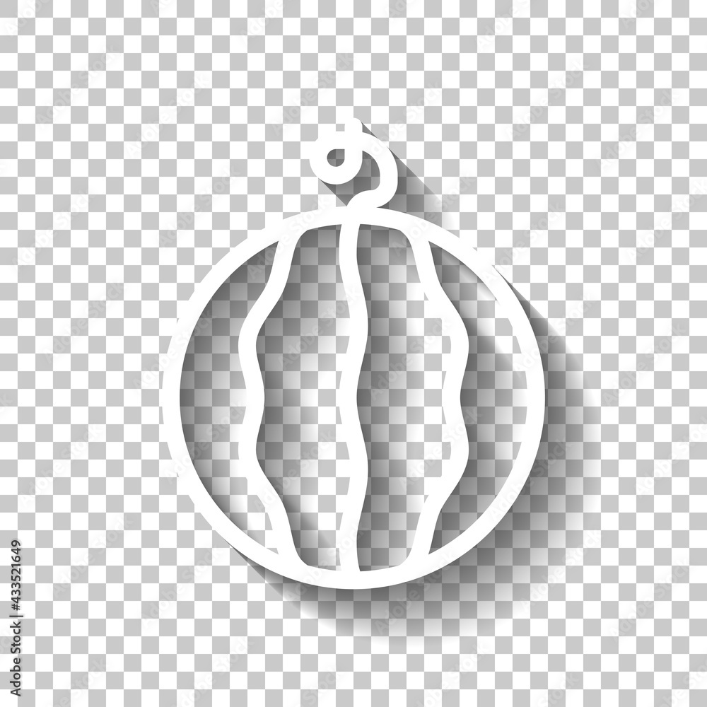Poster watermelon, simple icon of food. white linear icon with editable stroke and shadow on transparent ba