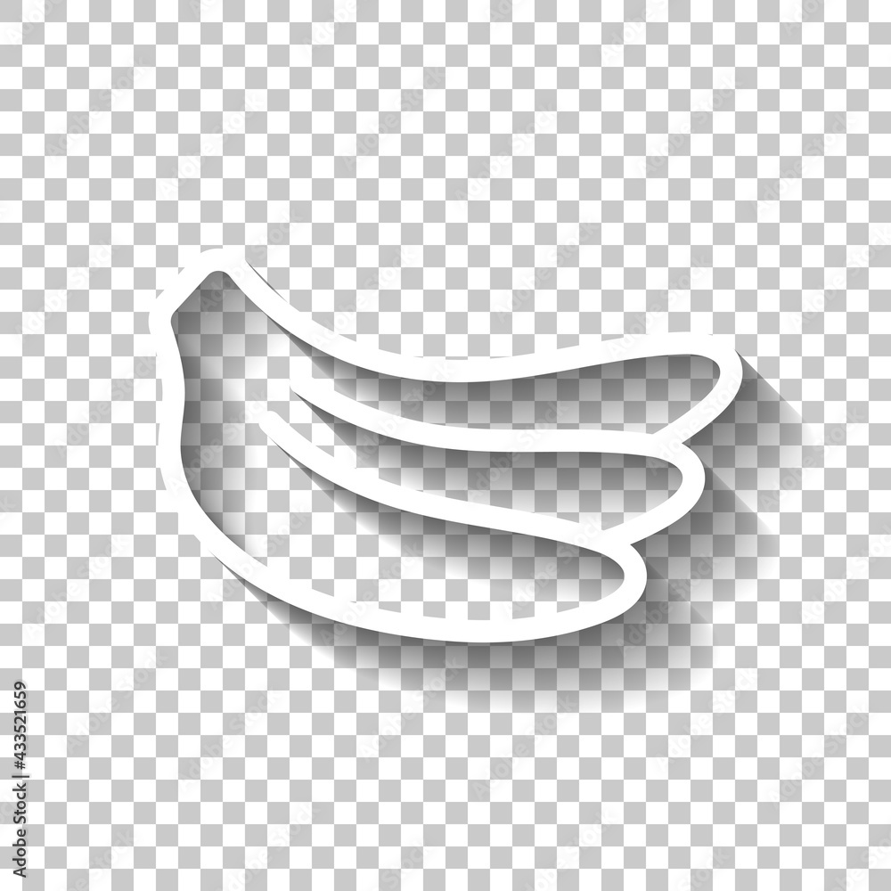 Poster banana, simple icon of fruit. white linear icon with editable stroke and shadow on transparent backg