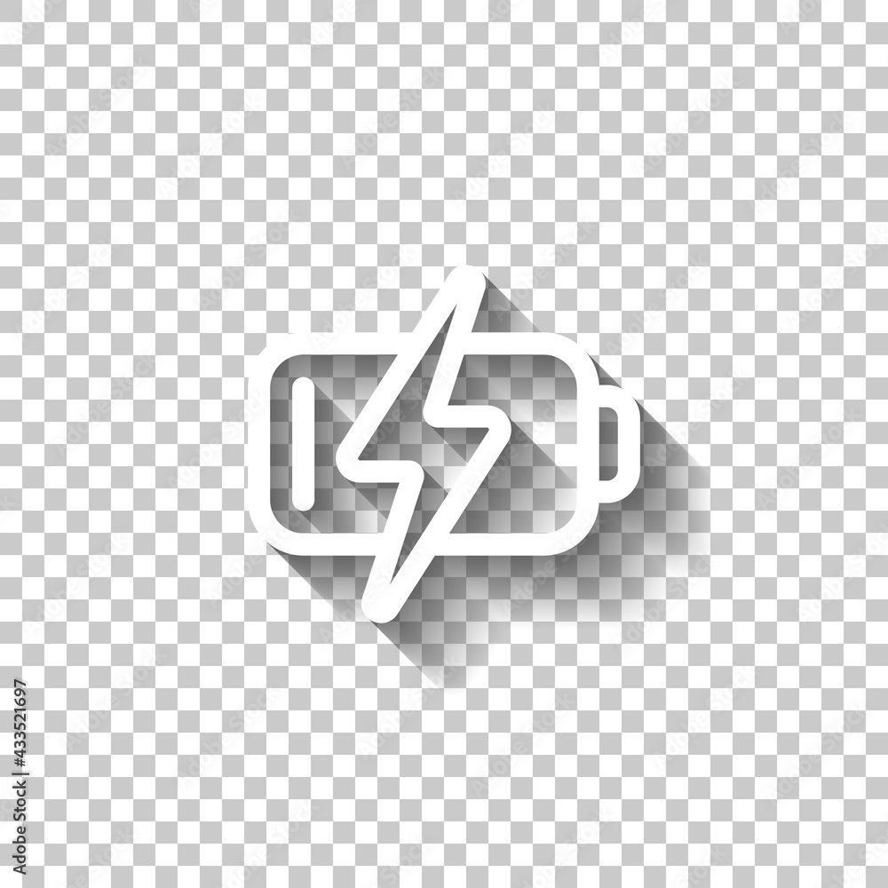 Aufkleber battery, simple icon. white linear icon with editable stroke and shadow on transparent background