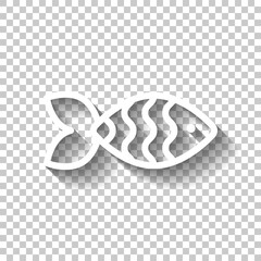 Fish, simple icon. White linear icon with editable stroke and shadow on transparent background