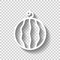 Watermelon, simple icon of food. White linear icon with editable stroke and shadow on transparent background