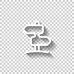 Signpost on the road, choice direction, simple icon. White linear icon with editable stroke and shadow on transparent background