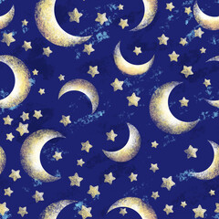 Obraz na płótnie Canvas Seamless pattern of moon and stars on the night sky