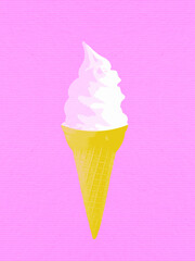 Cream or yoghurt ice cream in a crispy cone. Illustration in pastel colors. Best for summer poster.