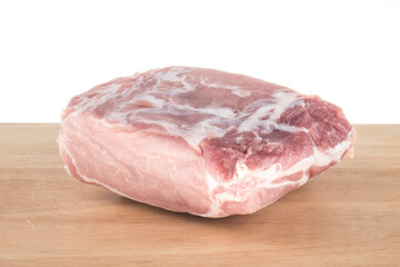 Pork fillet raw meat, close-up, isolated on white background
