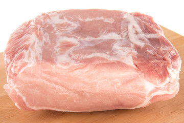 Pork fillet raw meat, close-up, isolated on white background