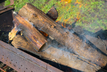 Barbecue. A place for a campfire for cooking. The firewood ignites