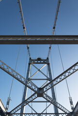 estrutura da ponte suspensa e Torre e o sistema de barras de olhal da Ponte Hercílio Luz, ponte pênsil localizada em Florianópolis, Santa Catarina, Brasil, florianopolis