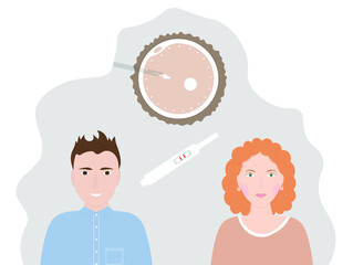 Artificial insemination with modern technology. Problem with reproduction. Flat vector illustration.