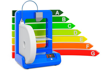 3D printer with energy efficiency chart, 3D rendering