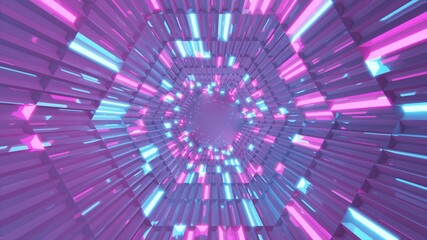 Abstract Corridor. Futuristic 3d render. Neon background. Pink and blue color. Technology backdrop. Sci-fi illustration