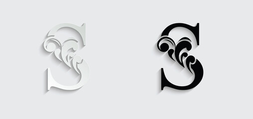 letter S. Vintage black flower ornament initial letters. Alphabet. Logo vector	
