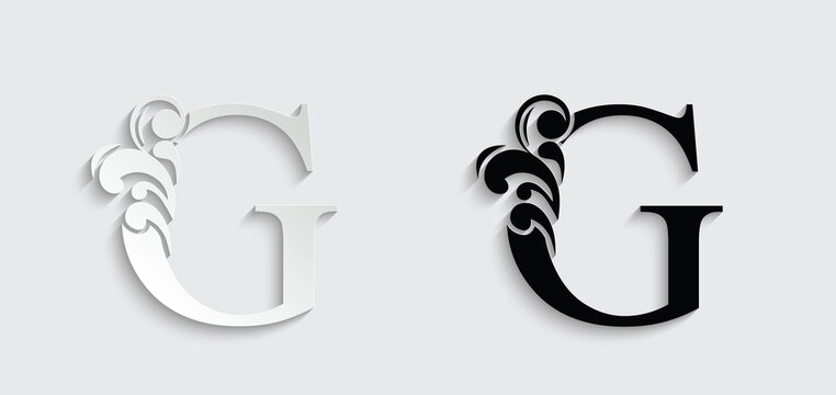 letter G. Vintage black flower ornament initial letters. Alphabet. Logo vector	

