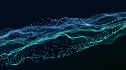 Wave of interlacing points . Abstract background. Technological style. Big data. 3d rendering.