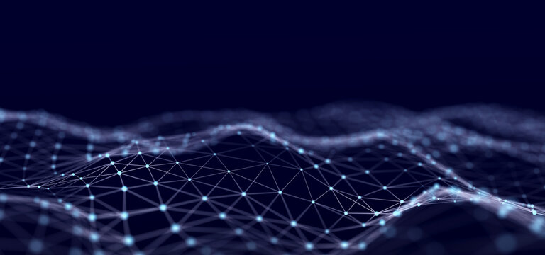 Network connection data structure. Information technology. Big data visualization. 3D rendering.