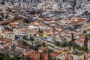 Fototapeta na wymiar Panoramic view over the old town of Athens from Acropolis hill. Athens, Greece.