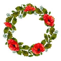 Oak leaves and poppies wreath