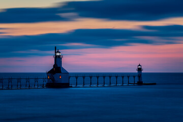 Fototapeta premium St. Joseph Lighthouse at Evening on Lake Michigan Great Lakes
