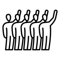 ElectoTorate in elections, vote for candidate, human resource, teamwork, protesting crowd, joy at the festival. Single opinion of society. Vector icon, outline, isolated.