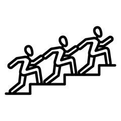 Fototapeta na wymiar People run up the stairs each other. Co-achievement goal. Competition, rivalry, race for success. Vector icon, outline, isolated.