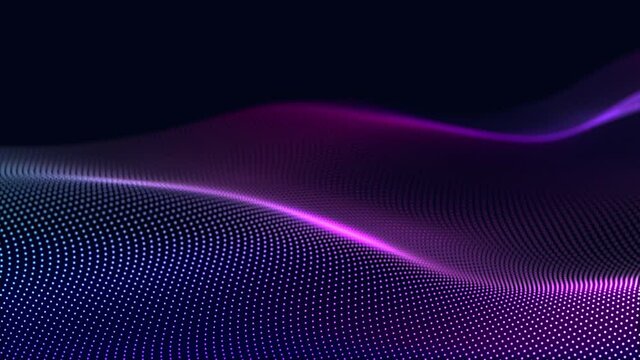 Dynamic wave of color particles. Digital technology background. 3d rendering. Seamless loop. 4k