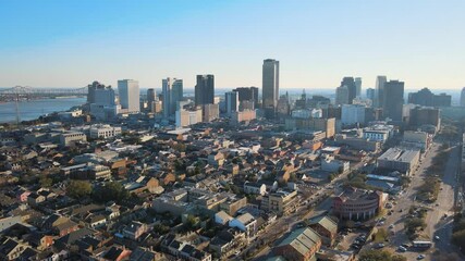 French Quarter Houses New Orleans Louisiana with Downtown in Background Drone Aerial