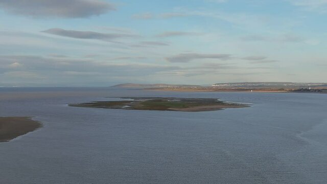 River Parrett Mouth aerial view near Burnham-on-Sea in North Somerset in England.