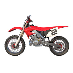 Fototapeta na wymiar off road motorcycle motocross 1- Lateral view white background 3D Rendering Ilustracion 3D