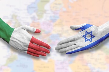 Israel and Italy - Flag handshake symbolizing partnership and cooperation