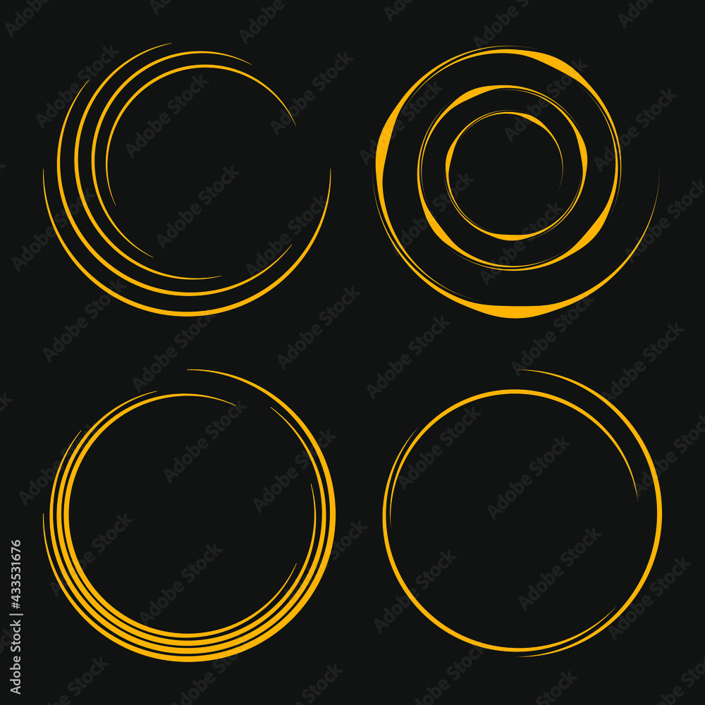 Wall mural set of yellow flow lines in circle form. vector illustration. trendy design element for rounded logo