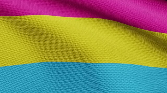 3D, Pansexuality flag waving in the wind. Close up of Pansexual banner blowing, soft and smooth silk. Cloth fabric texture ensign background. Use it for pride gay day and events concept.-Dan