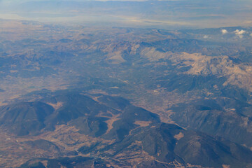 View of the Taurus mountains in Antalya province, Turkey. View from airplane