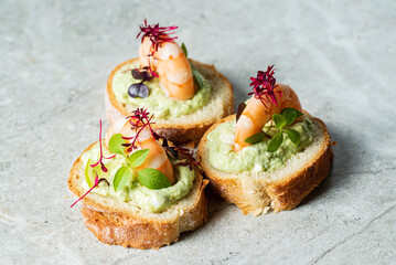 canape with cream cheese and shrimps