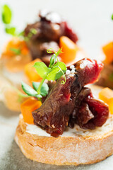 canape with beef and herbs